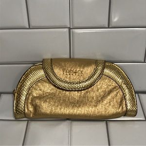 VERSACE PARFUMS Gold Clutch With Satin Interior; Preloved